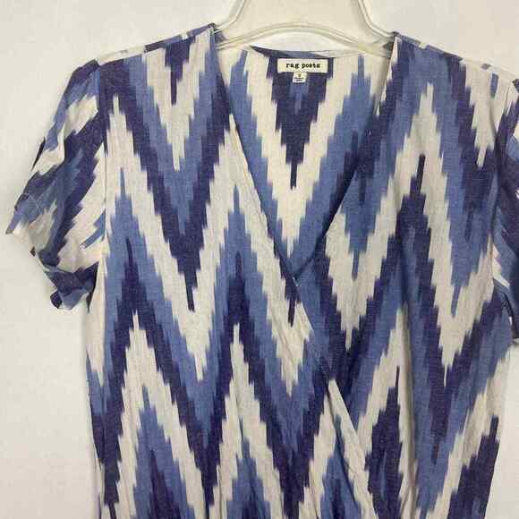 Rag Poets Short Sleeve Chevron Print Women's Blue & White Romper Size Small - Picture 3 of 12